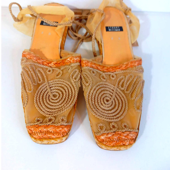 Stuart Weitzman Women Sz 6 Woven Boho Wrap Ankle Sandals Vintage - Picture 1 of 7